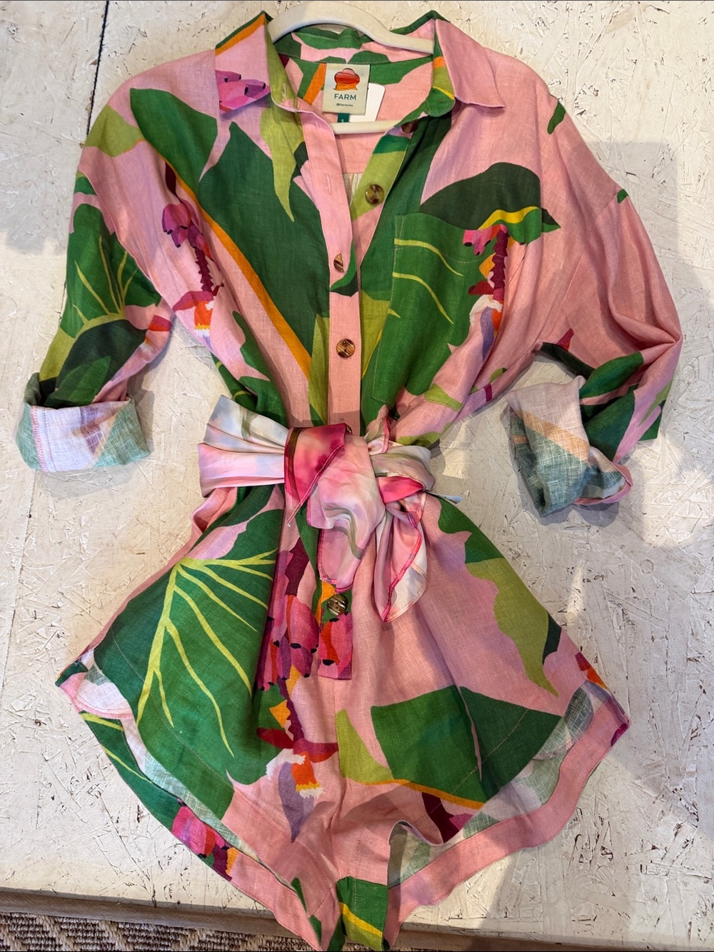 FARM Rio Pink & Green Tropical Tie-Waist One-Piece - Picture 4 of 7